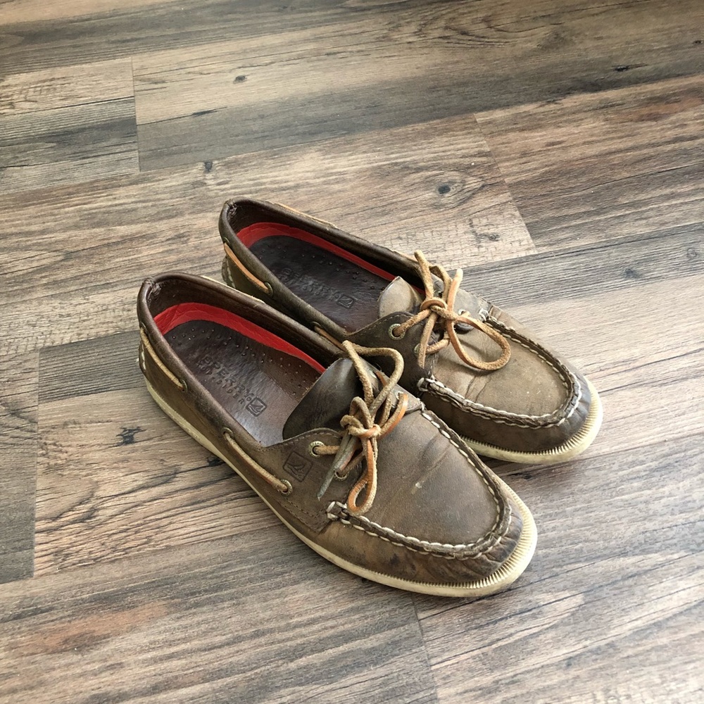 Women’s brown leather Sperry slip on shoes